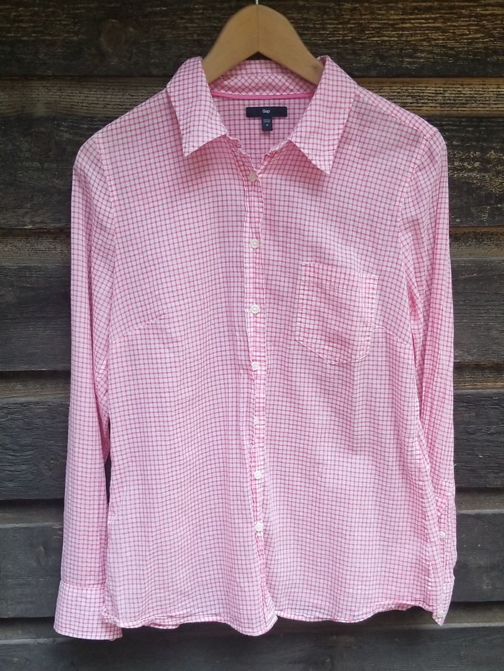 Gap Shirt Pink White Gingham Plaid Button Up Shirt Medium